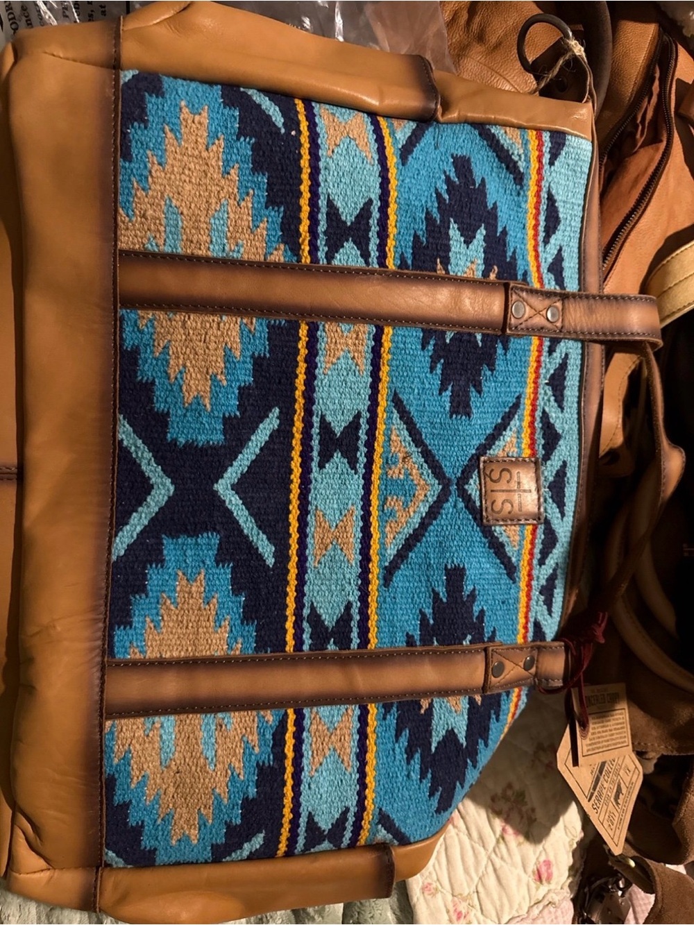 STS Ranchwear Turquoise, Navy & Tan Aztec Tote